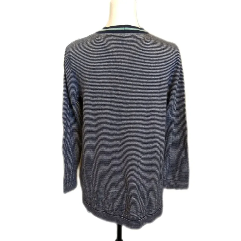J. Jill gray & navy blue striped v-neck button down cardigan sweater M